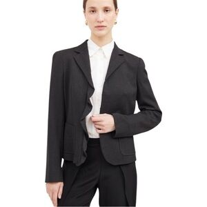 Max Mara Weekend Gray Virgin Wool Blend Ruffle Front Blazer Jacket Size 14
